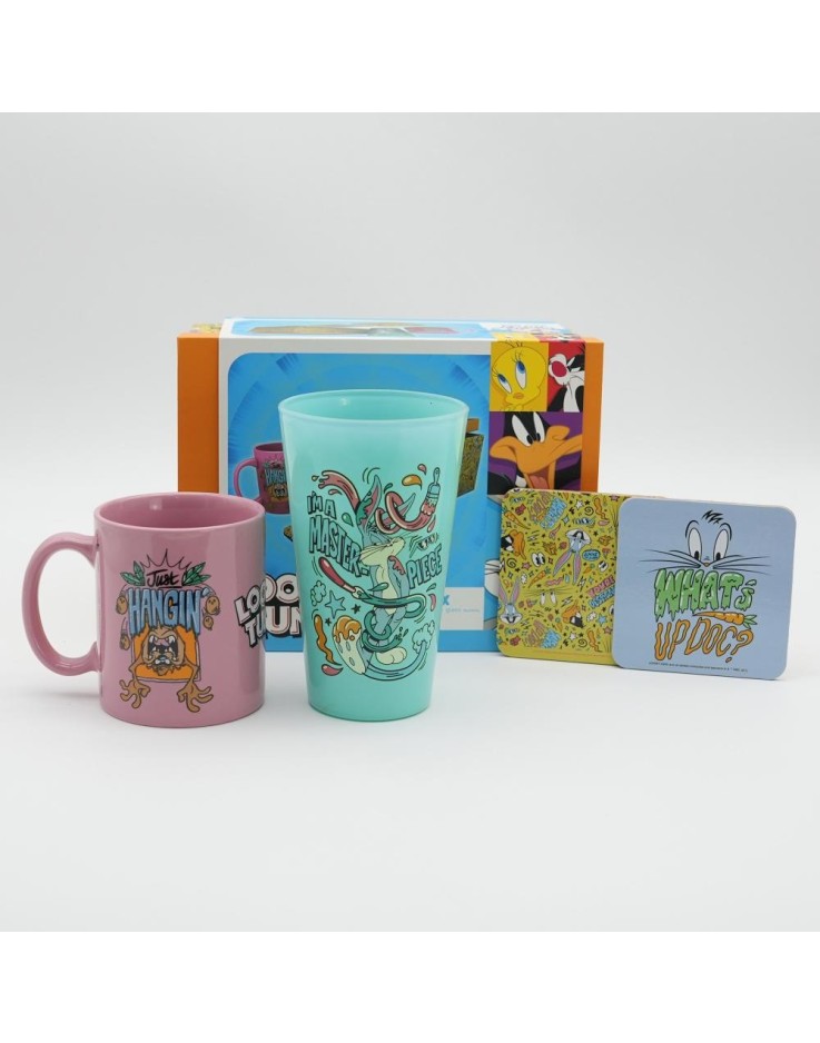 Looney Tunes Vacay Mug, 400ml Glass & 2 Coasters Collectable Gift Box