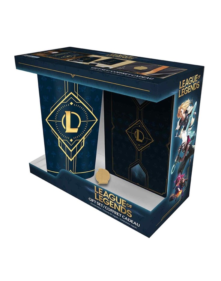 League of Legends 400ml Glass & A6 Notebook & Metal Pin Badge Gift Set