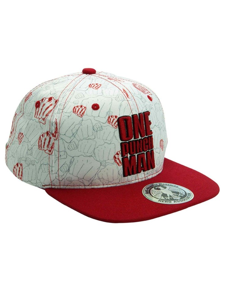 One Punch Man Punches Snapback Cap - Beige & Red